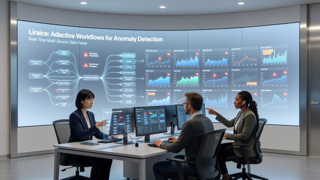Visualization of anomaly detection layers processing incoming data streams in a Liraice environment